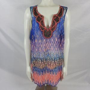 Maurices Sleeveless top blouse multi color sheer beaded womens Size 1